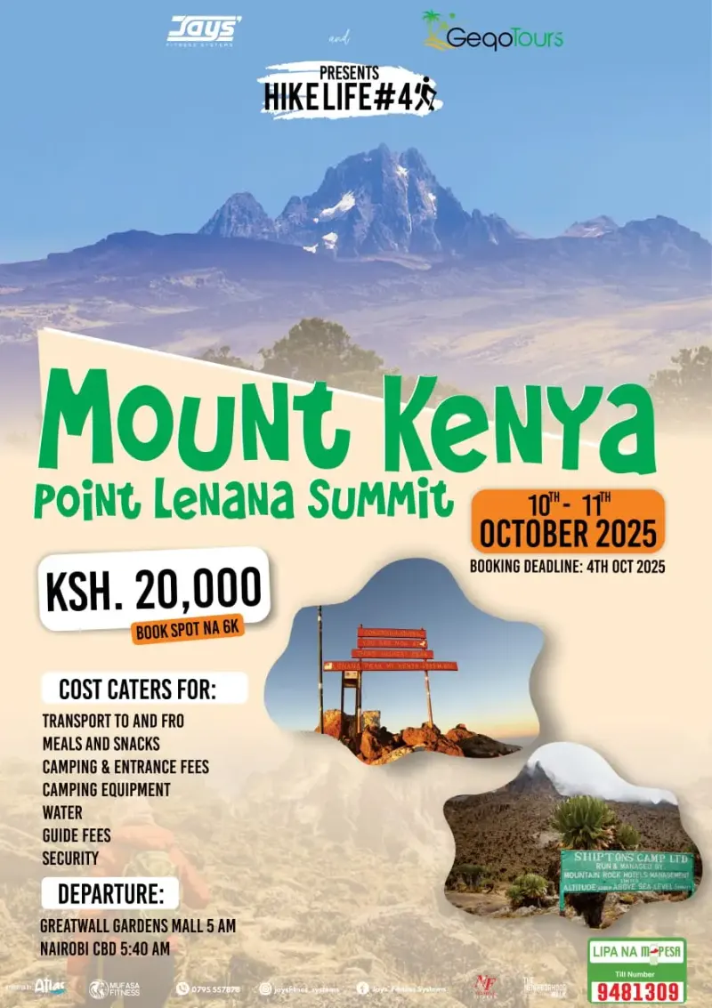 HikeLife #4 poster: Mount Kenya Point Lenana Summit, 10 to 11 October 2025, KSh 20,000